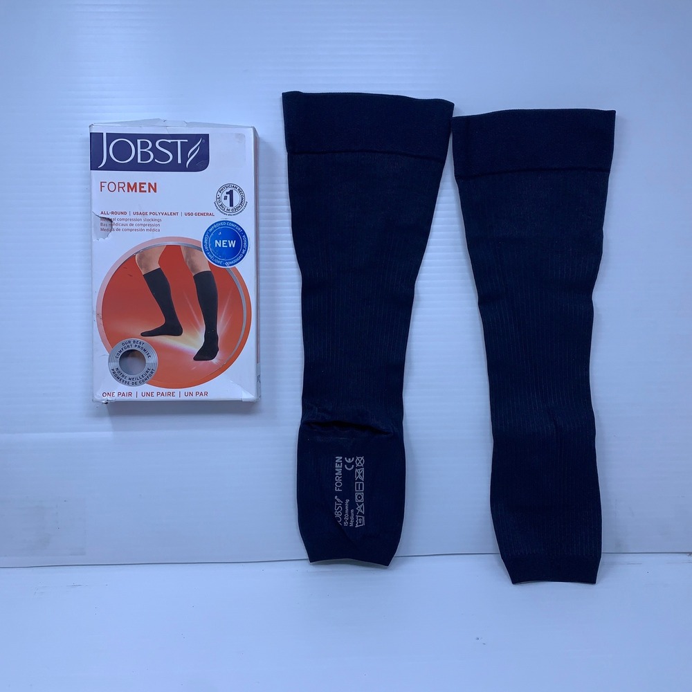 Jobst Mens Medium Navy 15-20mmHg Knee OT Compression Stockings 6052201 New